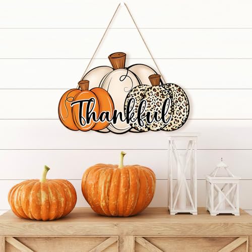 Leopard Pumpkin Thanksgiving Door Wreath Wooden Fall Wall Decor - Large