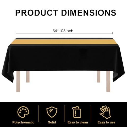 Black and Gold Disposable Plastic Tablecloths - Rectangle 54x108 Inches, Pack of 8