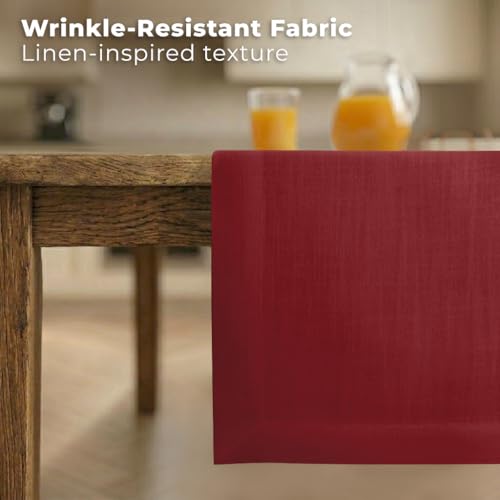 Red Linen-Look Faux Linen Table Runner 14 x 120 Inch - Wrinkle-Resistant