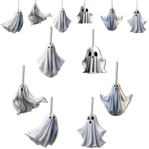 Halloween Wooden Ghost Ornaments - 18 Pcs Spooky Tree Decorations - Variation of THIS listing