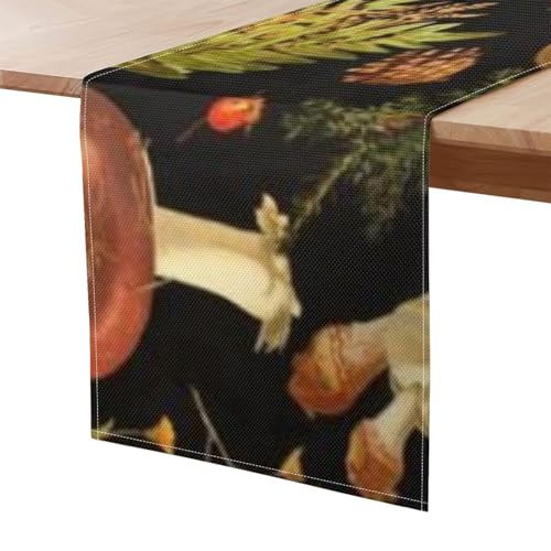 Tropical Mushroom Print Table Runner 12x72 Inches - Polyester, Stain-Resistant, Small Variation