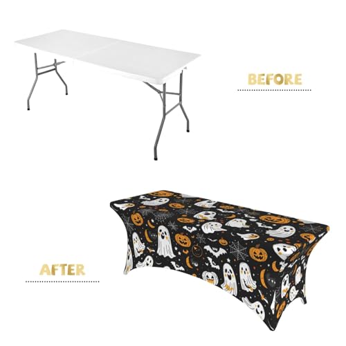 6FT Spandex Rectangular Tablecloth for Halloween Ghosts, Stretch Fitted Cover, 72 x 30 Inches