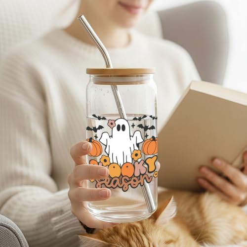 Halloween Ghost Drink Cup - 16 oz Fall Coffee Mug with Lid & Straw - Variation of THIS listing