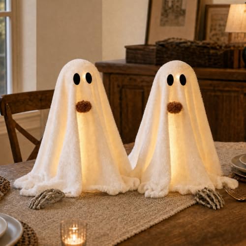 Light-Up Ghost Halloween Decorations - 2 Pack, Tabletop, 20.5-Inch Friendly Spooky Decor