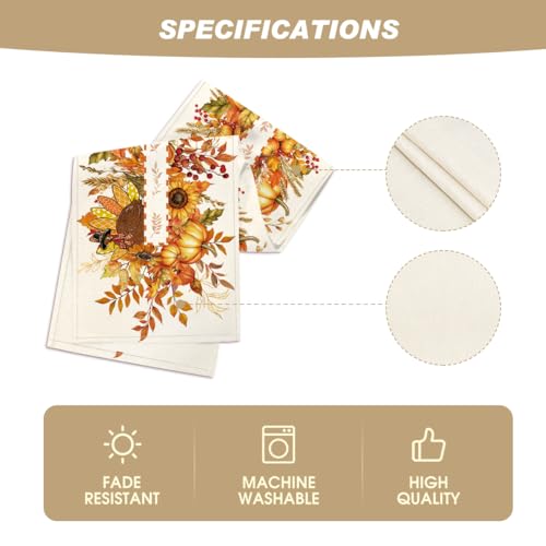 Sunflower Turkey Leaves Thanksgiving Table Runner 13x108 Inch - Beige Fall Decor