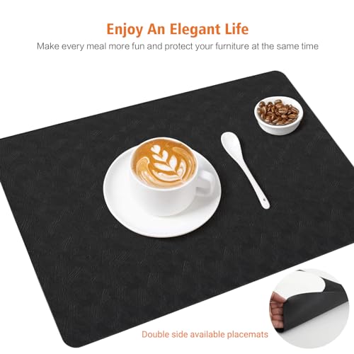Black Vinyl Placemats Set of 12 Waterproof Wipeable Table Mats - Black / 12
