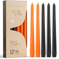 Halloween Taper Candles - Black & Orange 12 Pack, 10 Inch Dripless Unscented Set with Secure Base - Variation of Black & Orange
