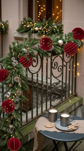 4.72-Inch Red Velvet Christmas Ornaments Set - Glitter Flocked Shatterproof Holiday Decorations, 4 Pieces - Variation of THIS listing