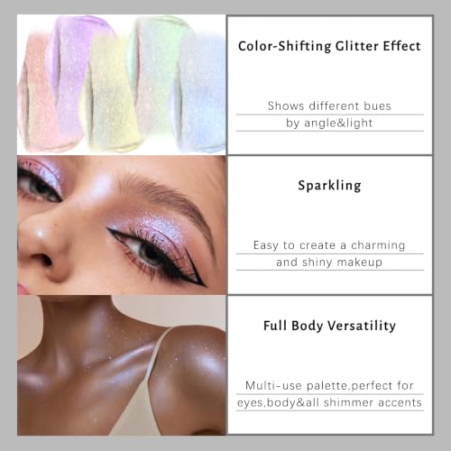 Light Blue Duochrome Eyeshadow Palette with Holographic Glitter & Brightener - Half Magic Effect