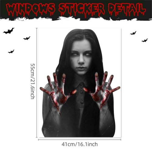 Halloween Window Clings Decor - Scary Female Ghost Static Stickers for Glass Doors & Windows