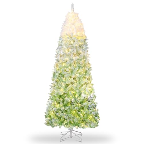 6Ft Slim Artificial Christmas Tree with Pink Green Gradient Flocked Branches - Space-Saving Holiday Decor