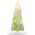 6Ft Slim Artificial Christmas Tree with Pink Green Gradient Flocked Branches - Space-Saving Holiday Decor