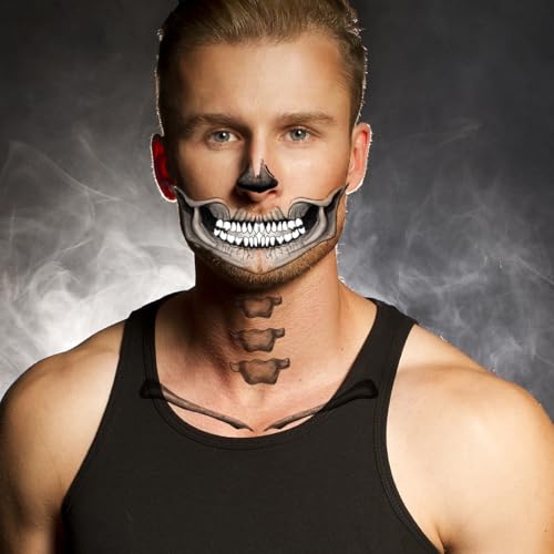 Halloween Skull Face Tattoo - Mouth Skull Variation, Long Lasting & Waterproof