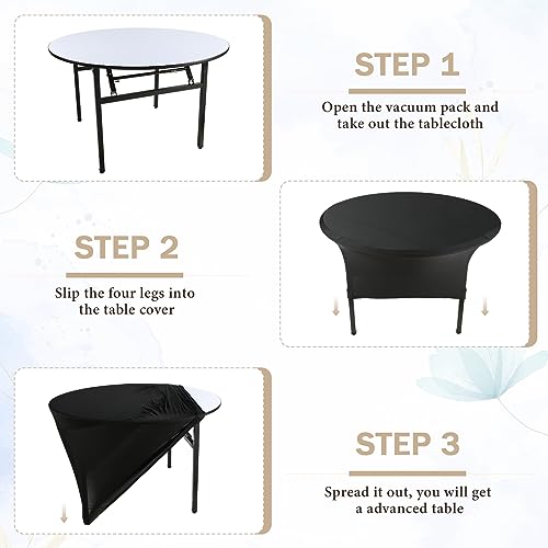 Black 6 Ft Round Spandex Fitted Tablecloth - Elastic Wedding Party Cover