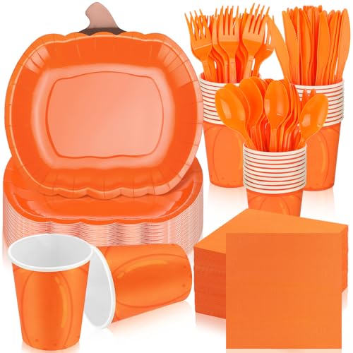 Fall Pumpkin Paper Plates and Napkins Set for Thanksgiving and Parties - 300 Pieces