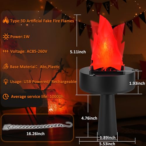 3D Fake Fire Flame Lamp USB Rechargeable LED Effect Light Halloween Christmas Decor