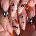 Halloween Press On Nails Medium Almond Fake Nails with Bat Pumpkin Ghost Design - Variation: Almond-10