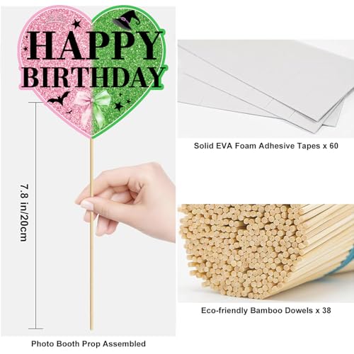 Pink and Green Halloween Party Photo Booth Props Set - Witch Theme Decorations