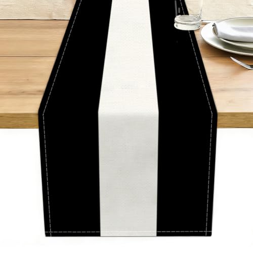 Black and White Stripes Table Runner - Linen Home Decor for Dining & Gifts