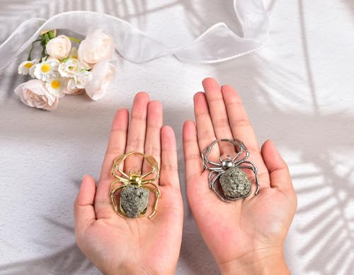Halloween Spiders Decoration Set - Small Pyrite & Alloy Spider Figurines, 2 Pieces - Variation of B Spider Mixed 2Pcs