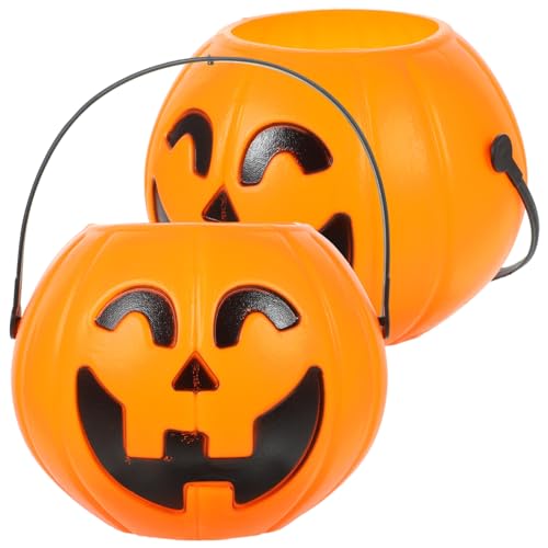 Halloween Pumpkin Buckets Pack of 2 - Trick or Treat Candy Holders for Kids