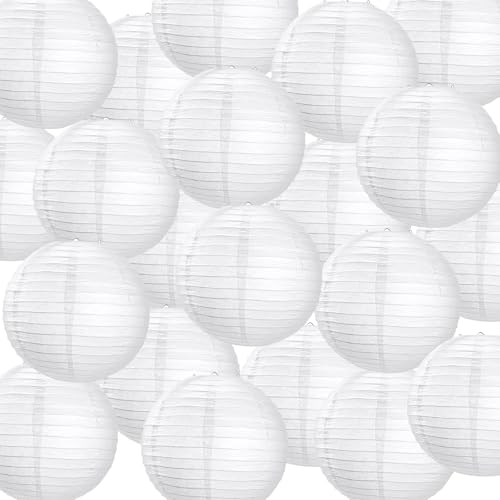 10 Inch White Paper Lanterns - Pack of 40 Hanging Chinese Japanese Decor