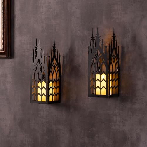 Black Church Window Wall Candle Sconce Set of 2 - Gothic Cathedral Design