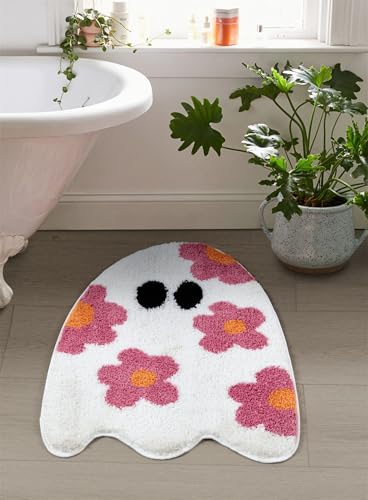 Halloween Ghost Bath Mat 20x24 Inch White Non-Slip Microfiber Rug for Bathroom Decor