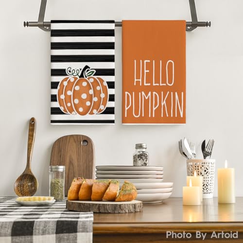 Polka Dot Fall Kitchen Towels Set of 4 - 18x26 Inch Absorbent Dish Towels