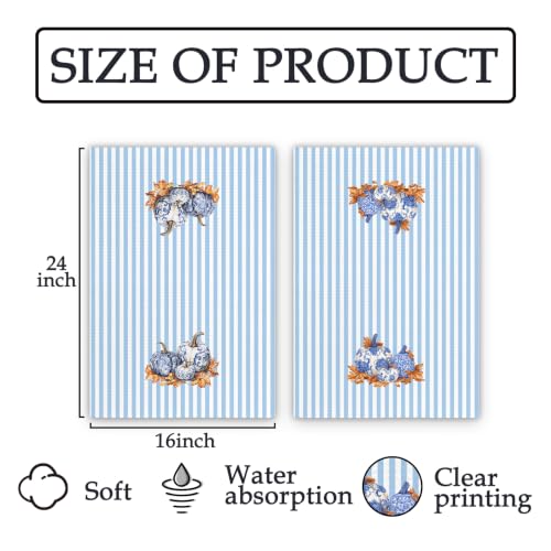 Blue Pumpkin Kitchen Towels Set of 2 - Chinoiserie Fall Dish Towels