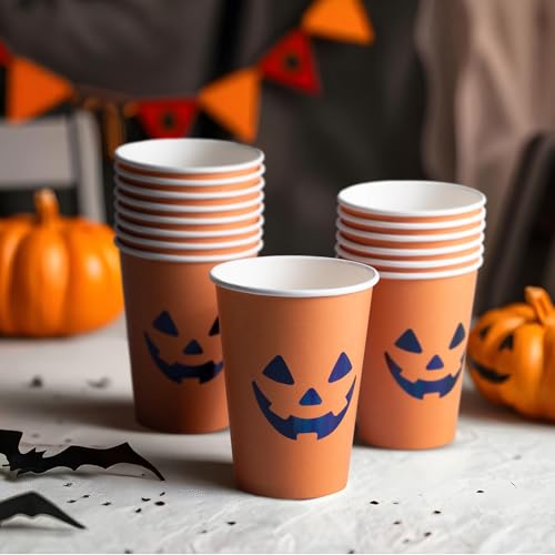 Confettiville Halloween Disposable Paper Cups 50 Pack - Jack-O-Lantern Black & Orange, 12 oz