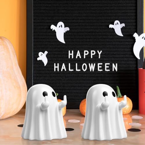 Set of 2 Halloween Ghost Figurines Indoor Home Decor for Desk & Shelf