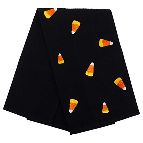 Halloween Candy Corn Waffle Weave Cotton Dish Towel - Embroidered Kitchen Decor