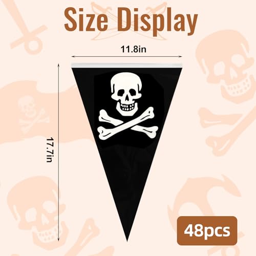 Black Pirate Banner Flags - 100 ft, 48 Pcs Pirate Triangle Bunting Decorations