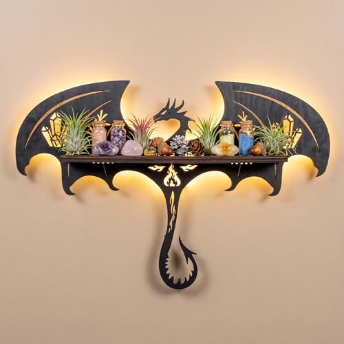 Dragon Wall Shelf with LED Light - Gothic Dragon Night Light - Black