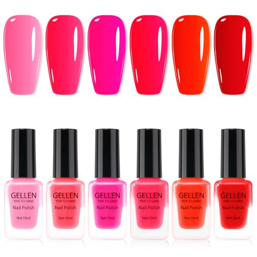 GELLEN Red Pink Nail Polish Set - Quick Dry No UV Needed - Bright Red & Pink Variations