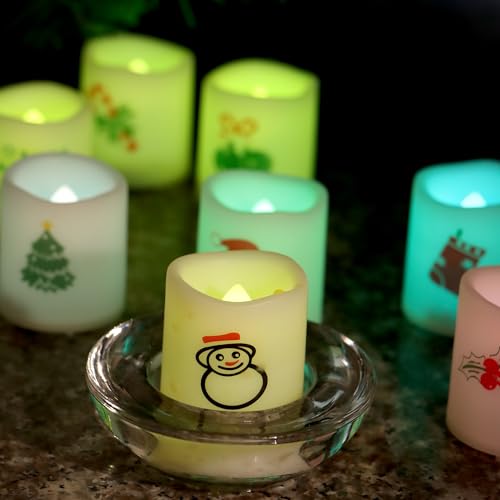 Color Changing Flameless Votive Candles Set - 12 Pack Christmas Decor - Battery Operated