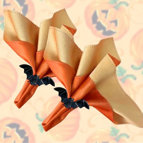 Halloween Napkin Rings Set of 6 - Black Bat Design, Size 4, Spooky Table Decor