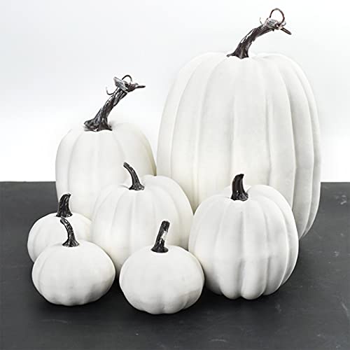 Artificial Pumpkins Set - White, 7 Varied Sizes for Autumn Fall Halloween Thanksgiving Farmhouse Decor