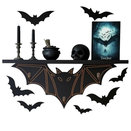 Gothic Bat Wall Shelf with Hooks - Spooky Home Decor for Adults & Vampires