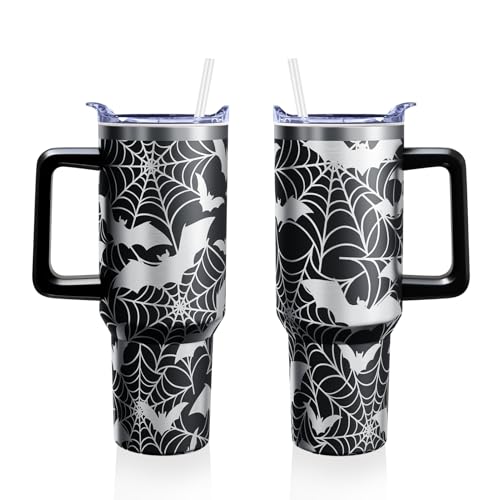 Halloween Spider Web Bats 40 oz Tumbler with Lid Handle & Straw - Variation of THIS listing