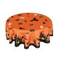 Halloween Round Tablecloth 60 Inch Orange with Haunted House & Bats - Fall Leaves Variation