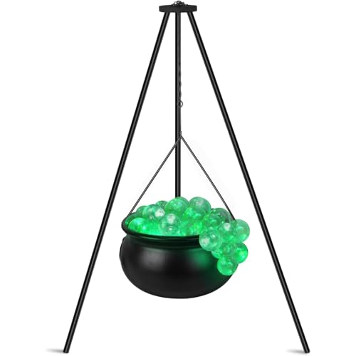 Halloween Cauldron on Tripod with Lights & Balls - Outdoor Witch Decor