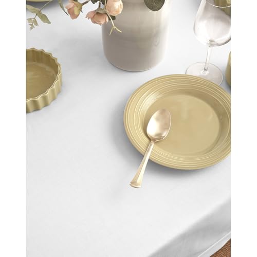 Cotton Linen Rectangular Tablecloth White 60 x 90 Inches - Dru Variation