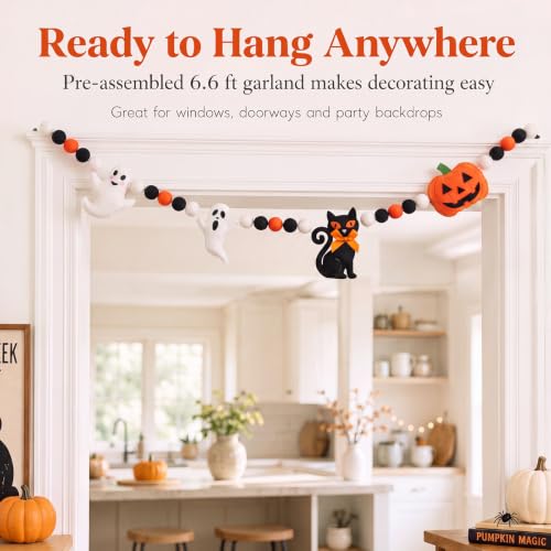 Halloween Felt Banner Ghost Pumpkin Black Cat Decor 6.6 ft Festive Party Decoration