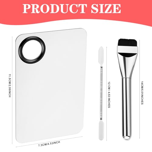 Stainless Steel Makeup Mixing Palette Set with Spatula & Brush for Foundation Eye Shadow