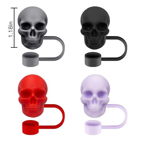 Halloween Skull Straw Cover Cap 4 Pack for 30oz/40oz Stanley Cups - a-Skull Variation