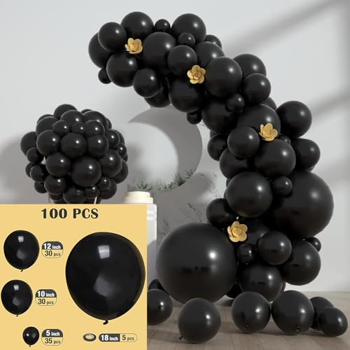 Black Balloon Garland Arch Kit - 100Pcs Matte Latex Balloons for Party Decorations