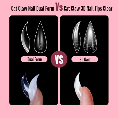 Halloween 3D Cat Claw Nail Tips - Short Curved Press-On Full Cover 192Pcs