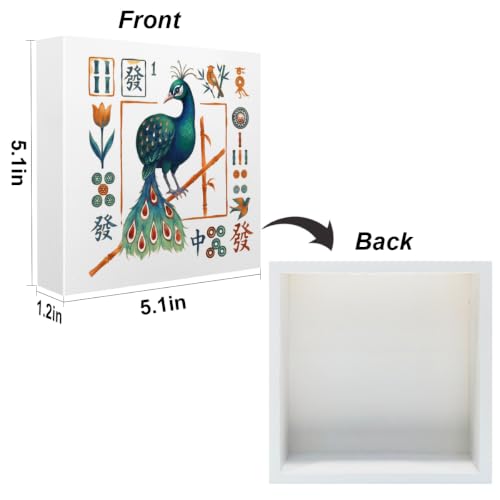 Wooden Bird Mahjong Desk Sign - White 1479, Rustic Table Decoration